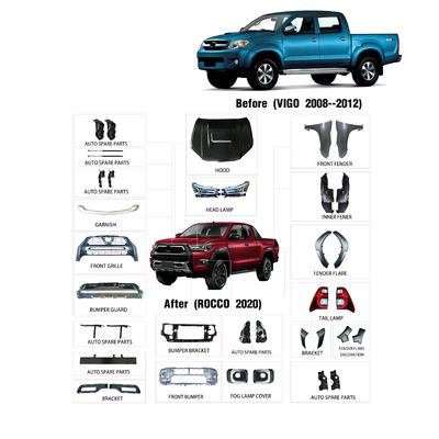 Toyota Hilux Vigo 08-12 için 4x4 Araba Gövde Kiti Ön Arka Tampon 2021 Rocco'ya Yükseltme